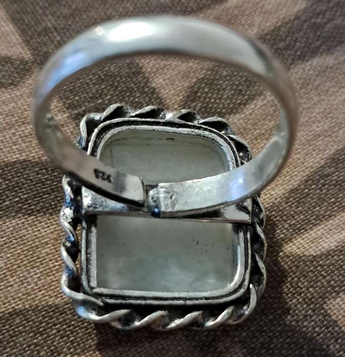 Natural Stone Adjustable Silver Plated Ring White Square