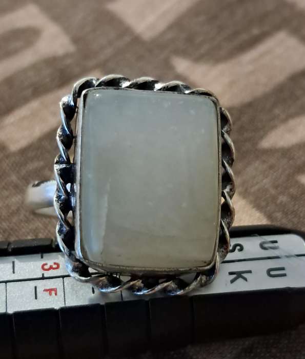 Natural Stone Adjustable Silver Plated Ring White Square
