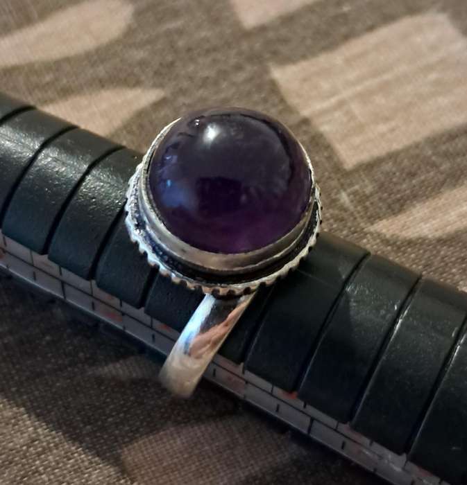 Natural Stone Adjustable Silver Plated Ring Purple