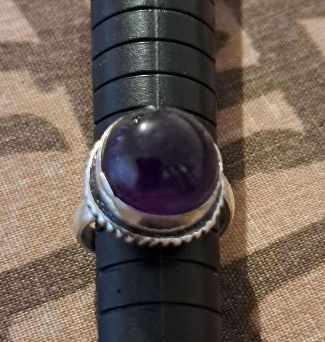 Natural Stone Adjustable Silver Plated Ring Purple