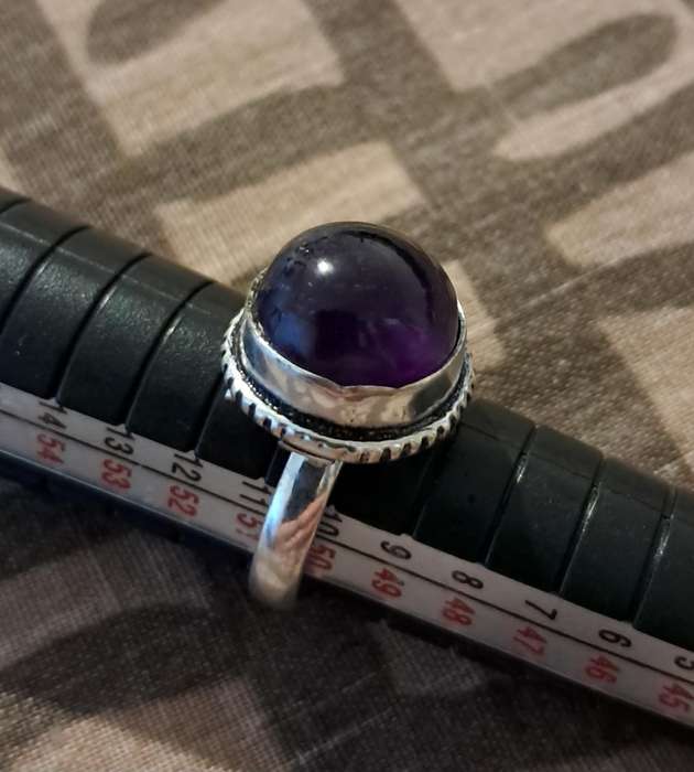 Natural Stone Adjustable Silver Plated Ring Purple