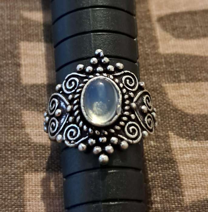 Opalite Ring Silver Plated Size 5