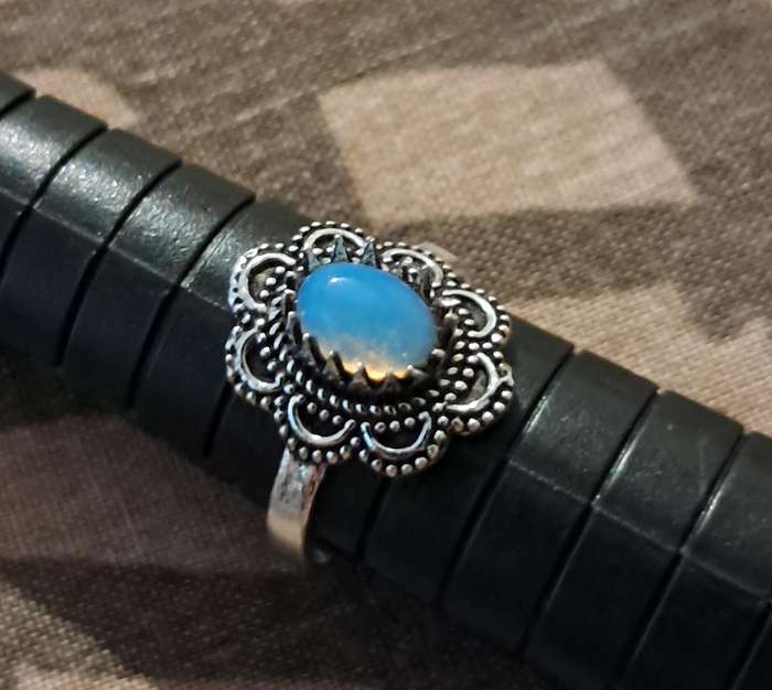 Opalite Ring Silver Plated Size 6