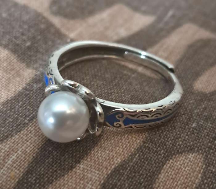 Sterling Silver Adjustable Ring Imitation Pearl