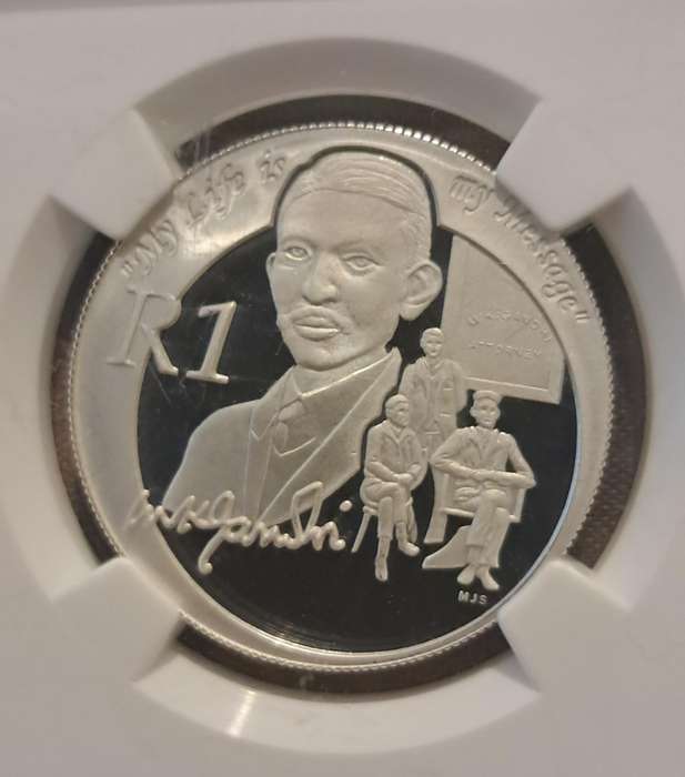 2008  PF 70 Ultra Cameo Mahatma Gandhi Silver 1 Rand