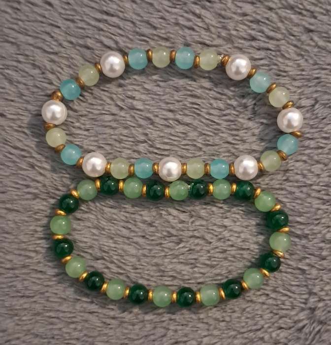 Handmade Stretch Bracelet Set Stone Beads