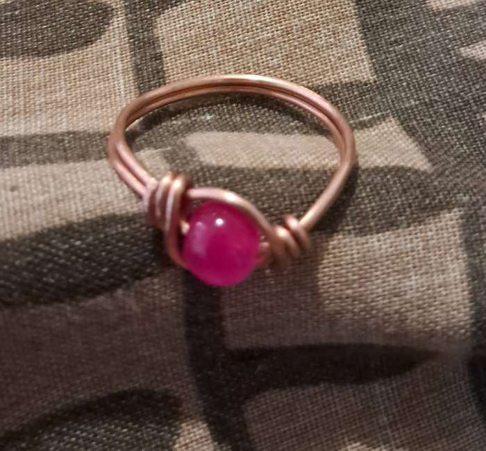 Handmade Stone Bead Copper Ring Size 7