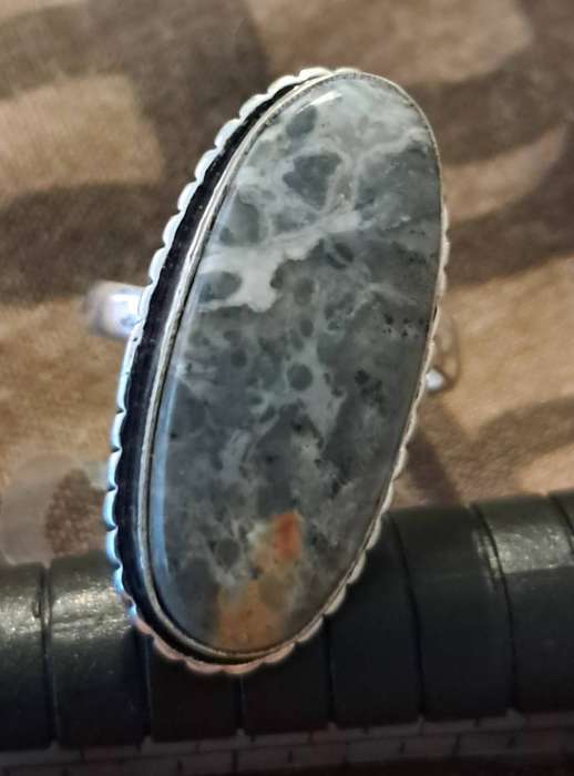 Natural Stone Silver Plated Ring Size 9
