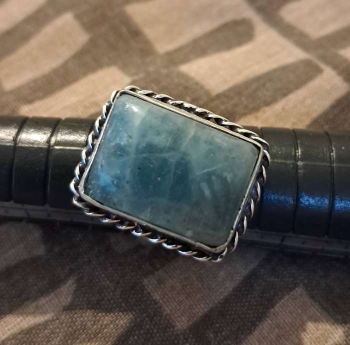 Silver Plated Natural Stone Ring Size 6