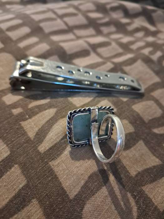 Silver Plated Natural Stone Ring Size 6