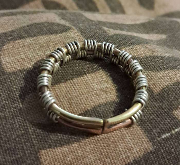 Handmade Copper and Brass Ring woven with Sterling Silver Wire