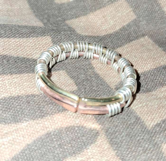 Handmade Copper and Brass Ring woven with Sterling Silver Wire
