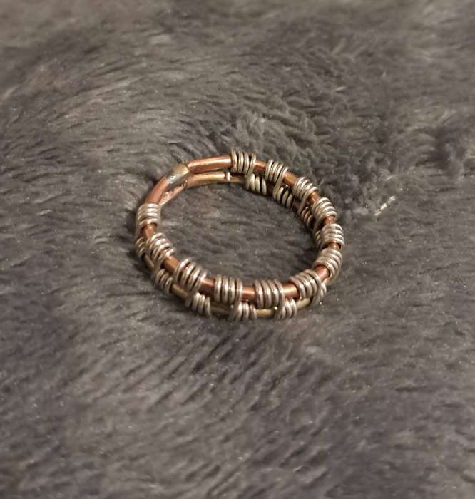 Handmade Copper and Brass Ring woven with Sterling Silver Wire