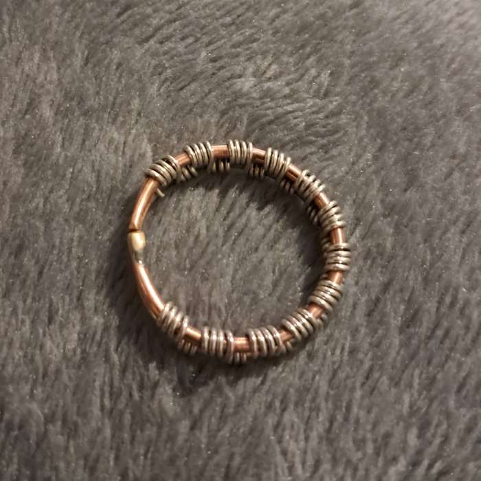 Handmade Copper and Brass Ring woven with Sterling Silver Wire