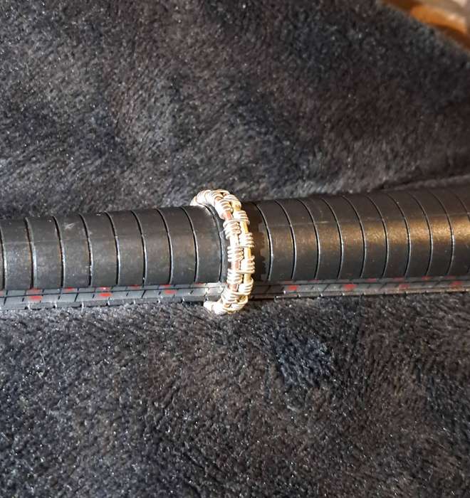 Handmade Copper and Brass Ring woven with Sterling Silver Wire