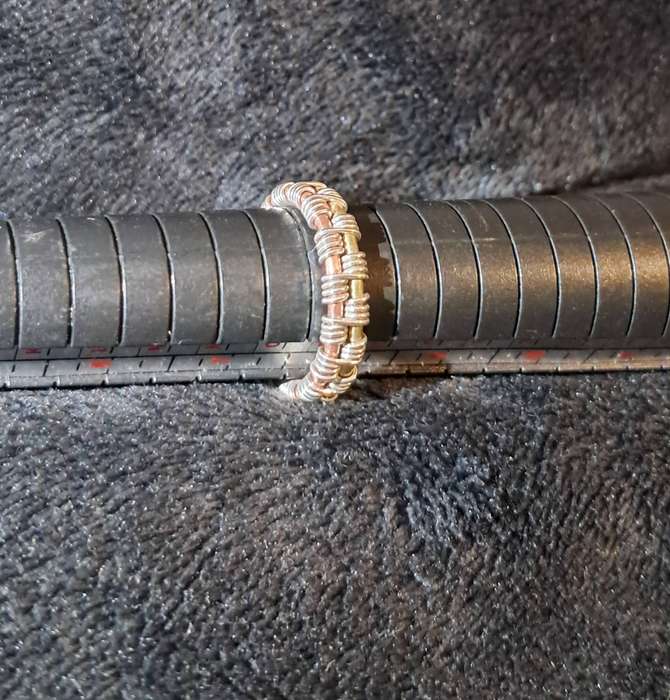 Handmade Copper and Brass Ring woven with Sterling Silver Wire