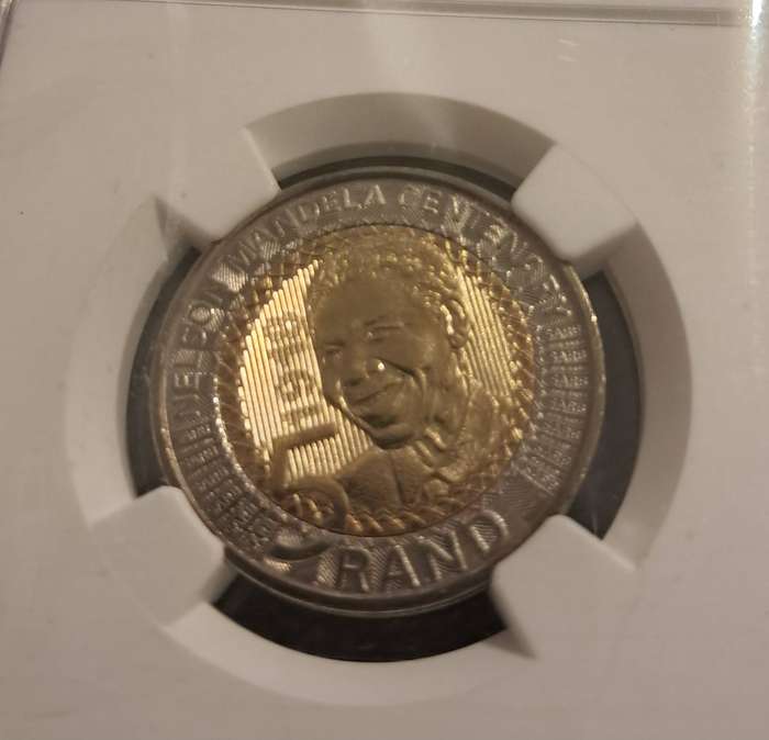 2018 MS67 Nelson Mandela Centenary 5 Rand Coin