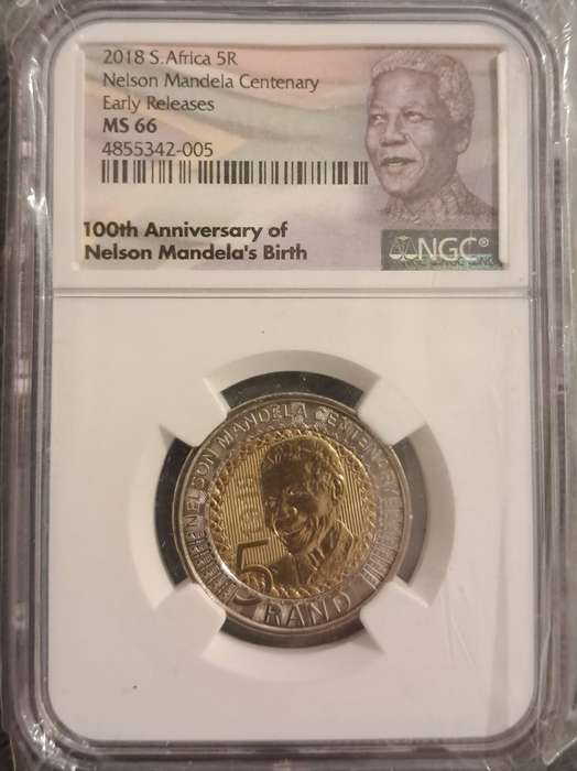 2018 MS66 Nelson Mandela Centenary 5 Rand Coin