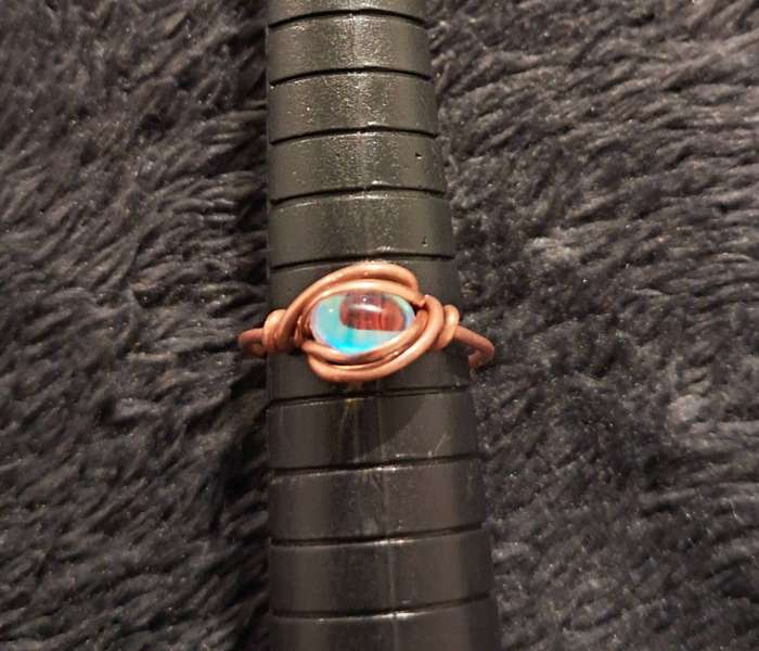 Size 6 Synthetic Moonstone Handmade Copper Ring