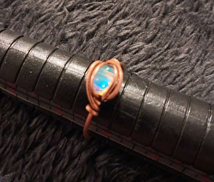 Size 6 Synthetic Moonstone Handmade Copper Ring
