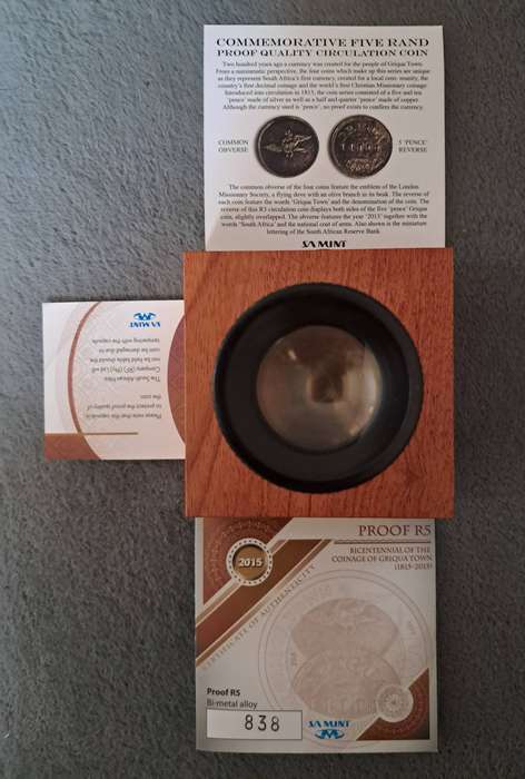 2015 Proof R5 Griqua coin in box and Magnifier included