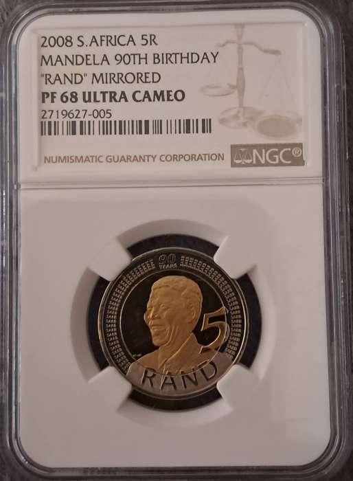 High Grade 2008 Proof 68 Mandela 5 Rand coin