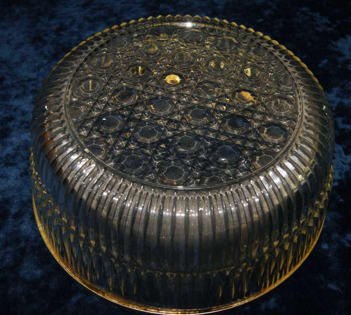 Vintage pressed glass serving bowl with silver plated edge