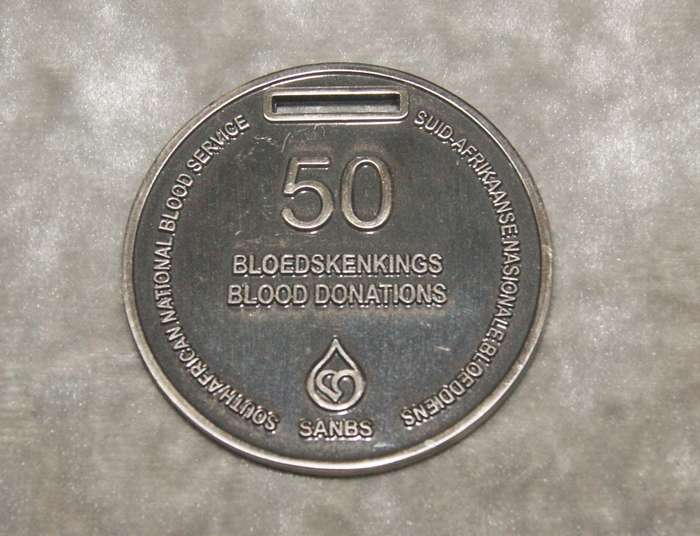 South African national blood service 50 blood donations medal