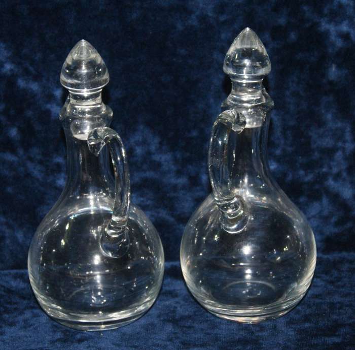 Vintage pair of olive oil and balsamic vinegar decanters