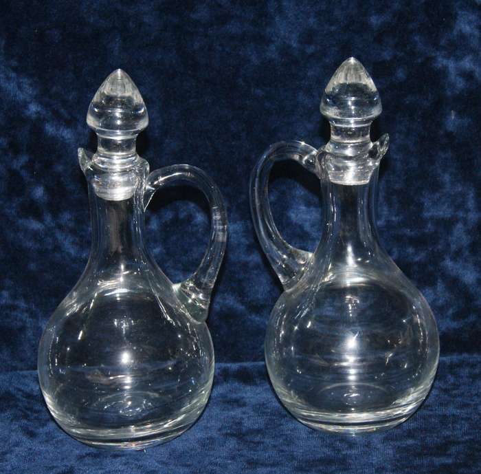 Vintage pair of olive oil and balsamic vinegar decanters