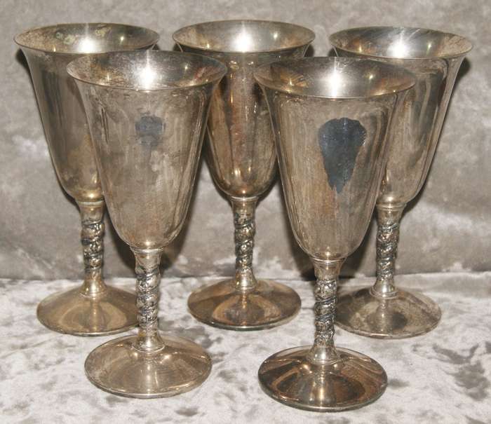 Set of 5 Valero silver plated wine goblets