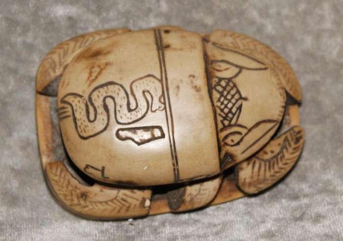 Cast resin Scarab Beetle with Hieroglyphs underneath
