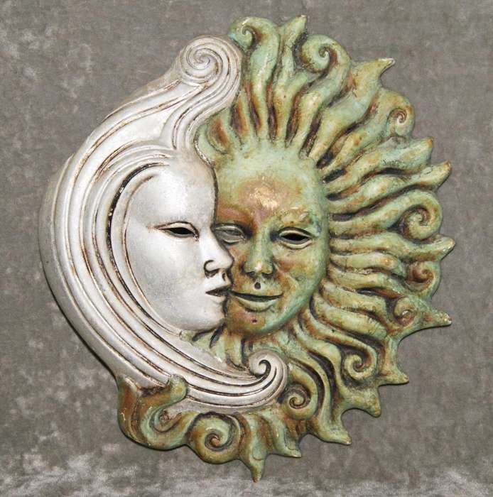 Vintage Sun and Moon porcelain wall hanging
