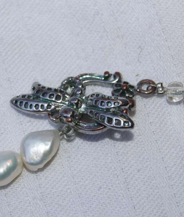 Vintage hand strung 5x8mm white freshwater pearl necklace with matching earrings