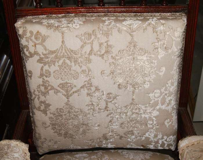Pair of Antique Victorian Mahogany Lounge Chairs  Ornately Carved with Upholstered Seats
