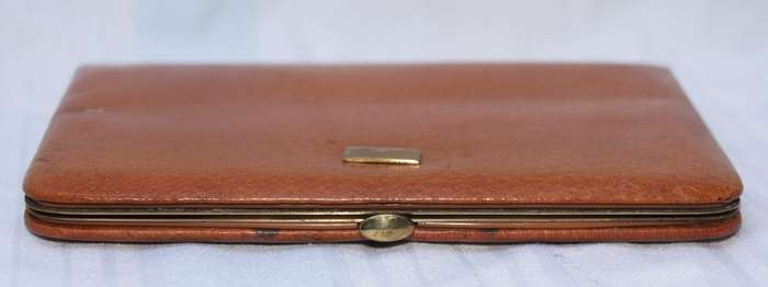 Vintage Tan Leather Card Wallet with Brass Clasp