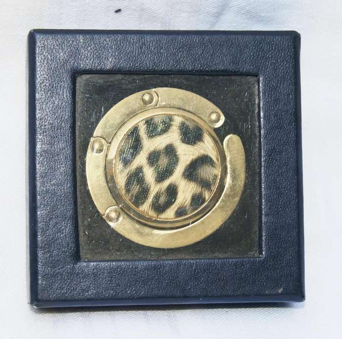 Foldable Leopard Print Handbag Hook in original box