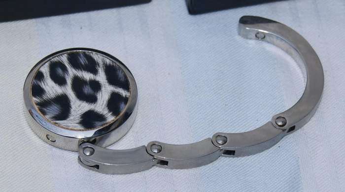 Foldable Leopard Print Handbag Hook in original box