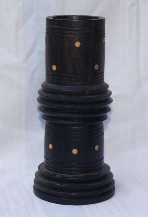 Antique Hand-Turned Ebony Vase with White Inlay