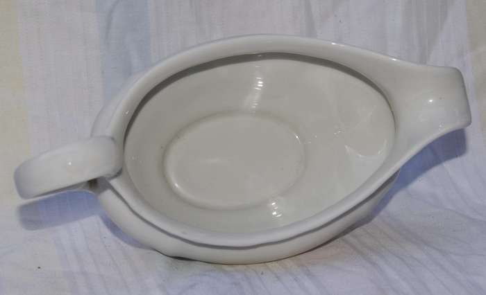 Vintage White Porcelain Gravy Boat  Ornate Handle