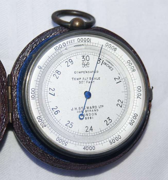Antique J.H. Steward Pocket Barometer  London  Original Leather Case
