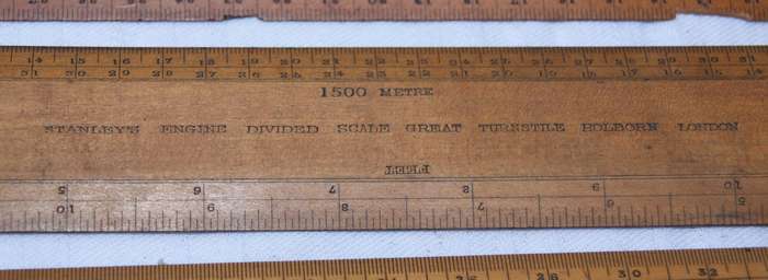 Antique Robert Nicholl London Scale Rule Set  8 Rules in Flame Mahogany Box