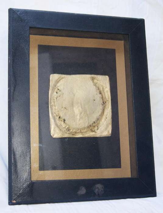 Framed Horseshoe Imprint  Rustic Gold Relief in Black Frame