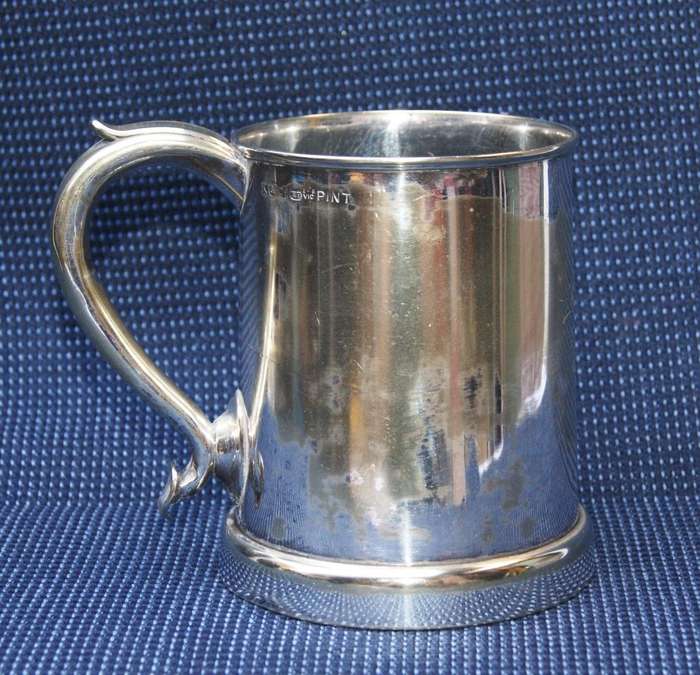 EPNS Beer Mug with Glass Bottom  Heathcote Regatta, Ladies Challenge Cup 1866