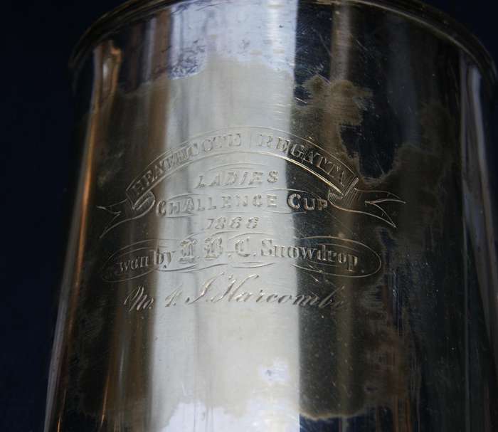 EPNS Beer Mug with Glass Bottom  Heathcote Regatta, Ladies Challenge Cup 1866