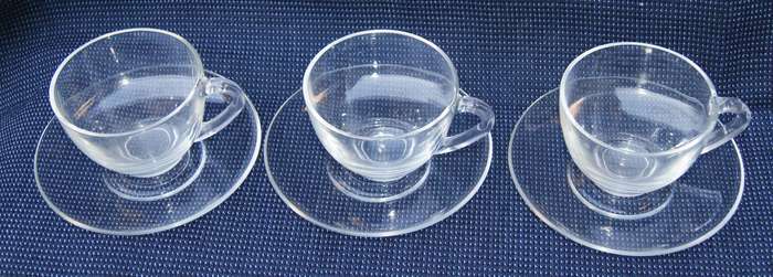 Arcoroc Clear Glass Cup & Saucer Set  Set of 3