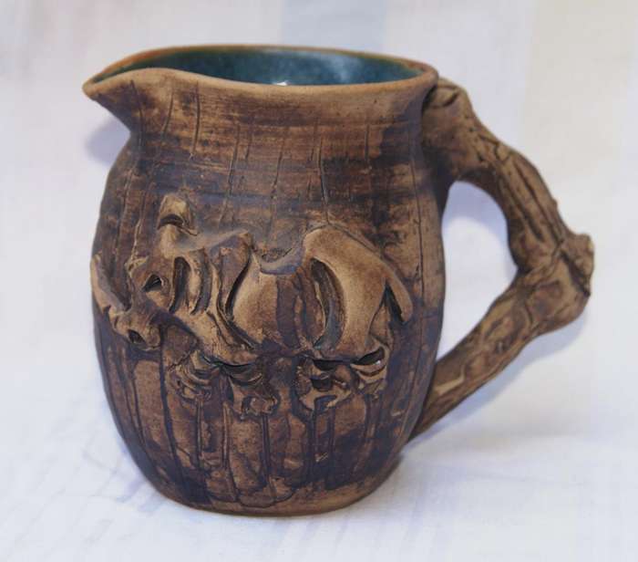 Rustic Stoneware Milk Jug  Rhino Relief Design