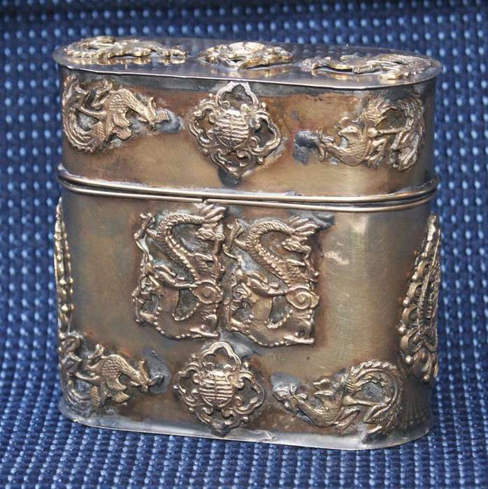 Antique Chinese Wenyin Tobacco/Opium Box  Dragon Motif & Marked Base