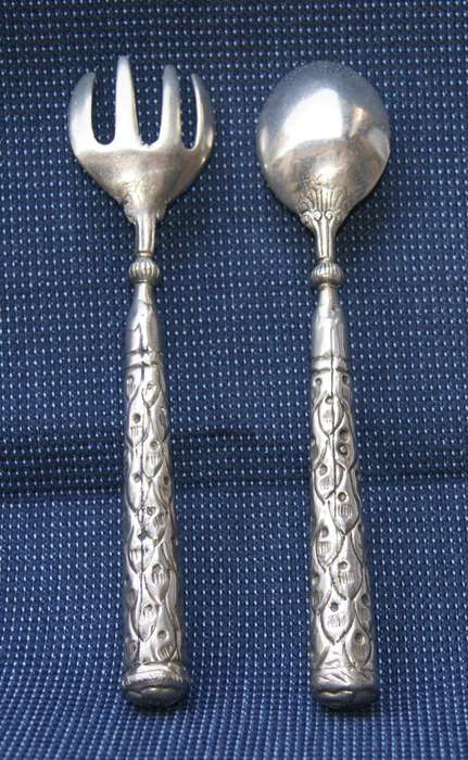 Functional Art Salad Serving Set  Ornate Handles