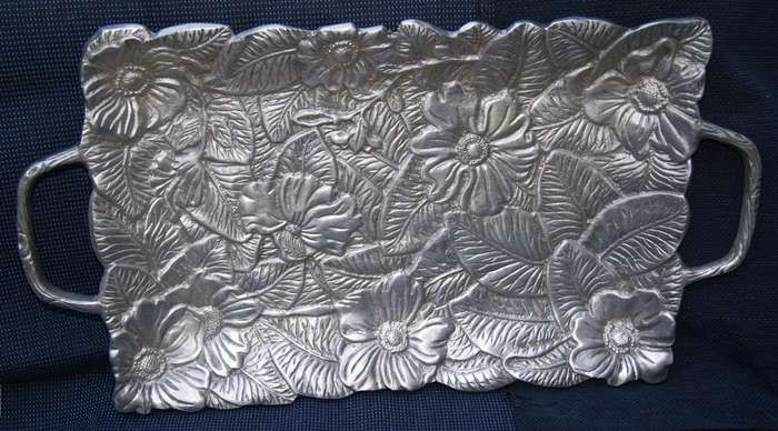 Vintage Metal Alloy Floral Tray  Ornate Serving or Display Piece